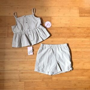 NWT Girls Size 12 Beige Summer Outfit - Peplum Top & Pull On Shorts